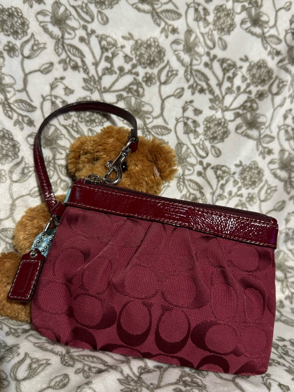 Coach Wine Signature Wristlet with Patent Trim